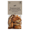 Eine durchsichtige Tüte mit Viani & Co. Cantuccini al cioccolato - Toskanische Cantuccini mit Schokolade, 200g, mit einem Etikett auf der Oberseite.