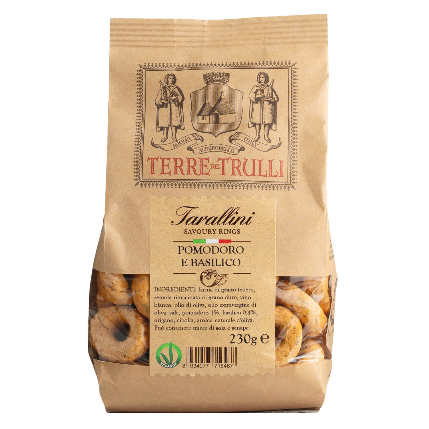 Tarallini Pomodoro e Basilico, Salzgebäck mit Tomate und Basilikum von Terre dei Trulli, 230 g