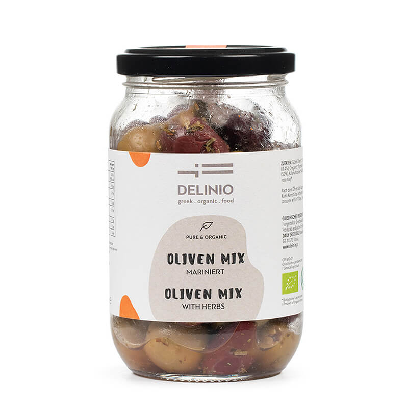 Bio Oliven Mix grüne & schwarze Oliven - mariniert von DELINIO, 180 g