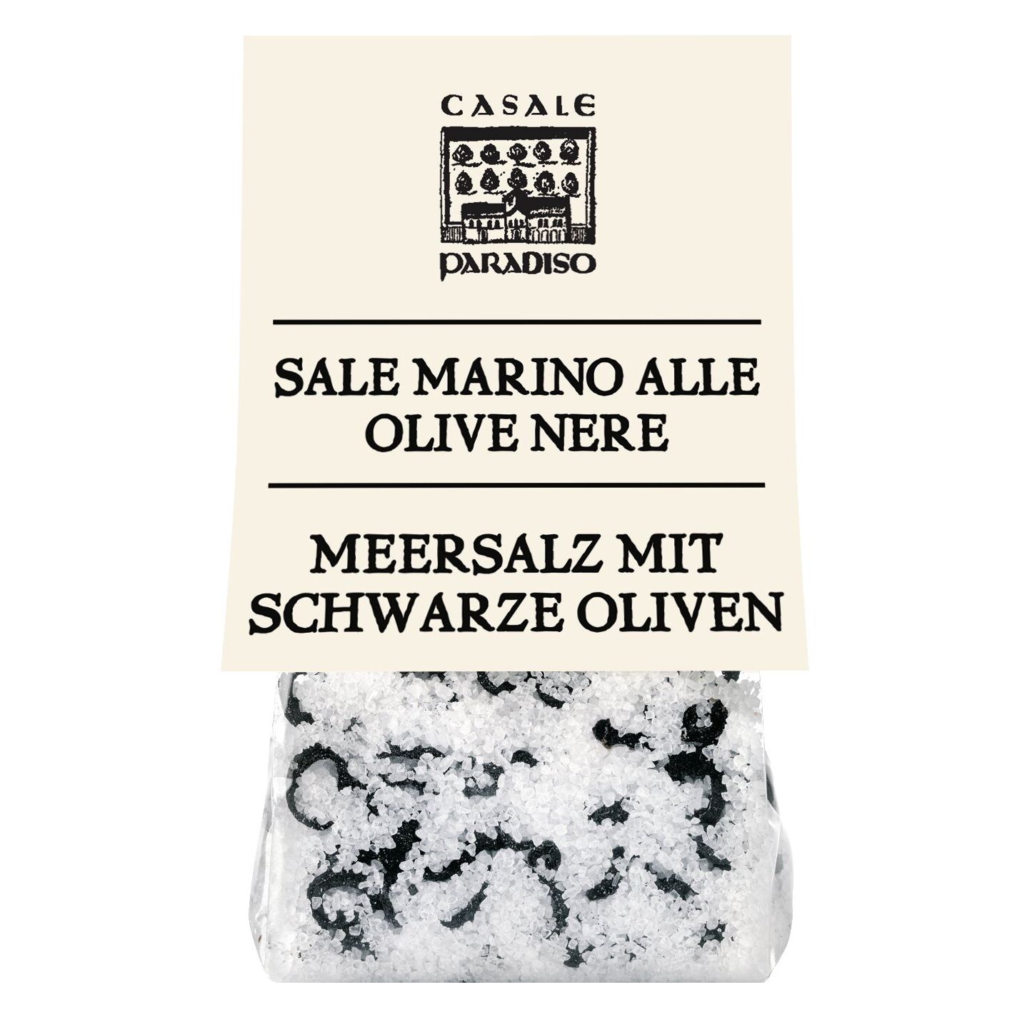 Sale Marino alle olive nere - Meersalz mit schwarzen Oliven von Casale Paradiso, 200 g