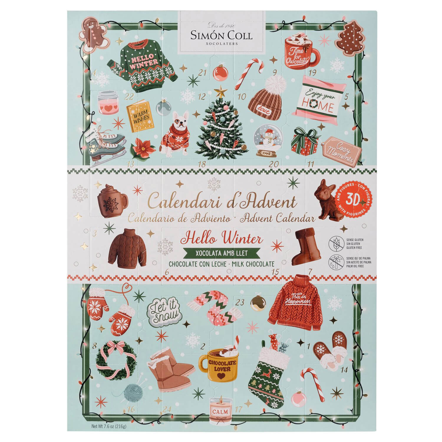 Adventskalender mit Figuren aus Vollmilschokolade von Simon Coll, 216 g