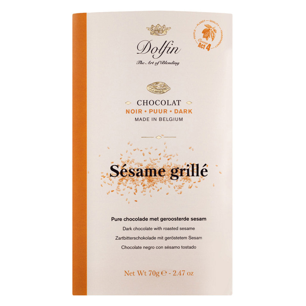 Dolfin Zartbitterschokolade mit geröstetem Sesam, 70 g