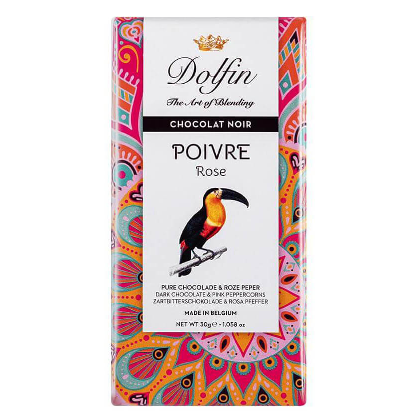 Dolfin Poivre Rose Zartbitterschokolade mit rosa Pfeffer, 30 g