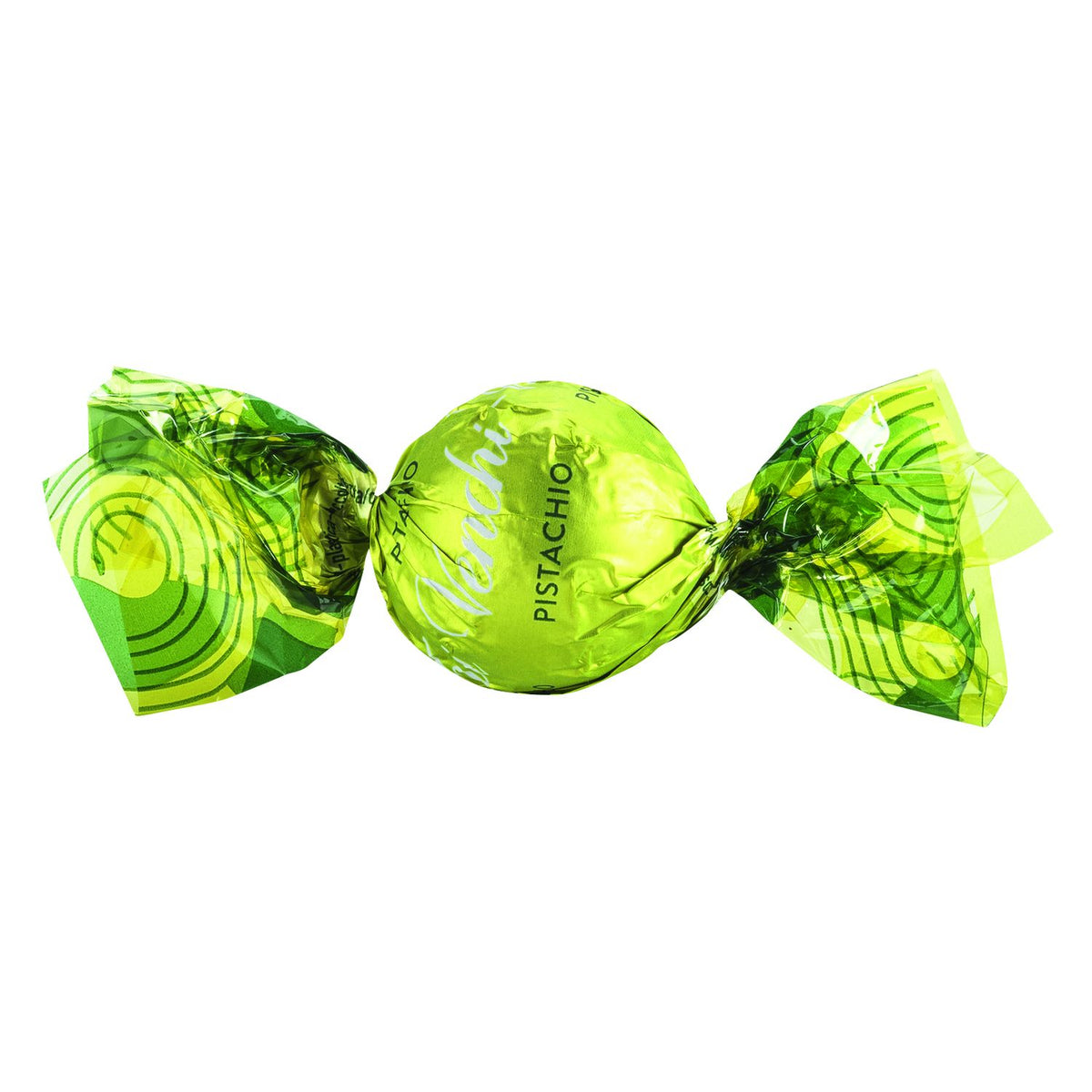 Ein grün verpacktes Bonbon mit der Aufschrift "Pistazie" ist Dubledone Pistacchio Pralinen mit Pistazie von Venchi, 100 g.
