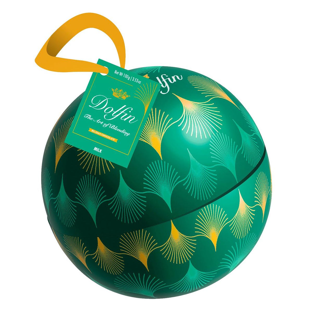 Weihnachtskugel aus Metall, gefüllt mit Vollmilch-Napolitains von Dolfin, 100 g