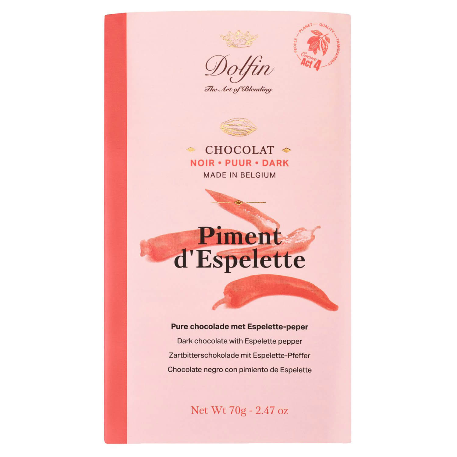 Dolfin Zartbitterschokolade mit Piment d Espelette, 70 g