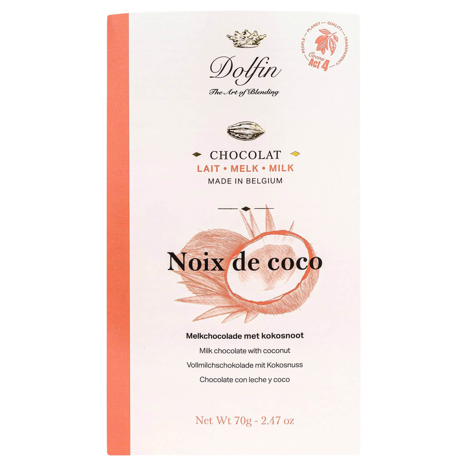 Dolfin Vollmilchschokolade mit Kokosnuss, 70 g