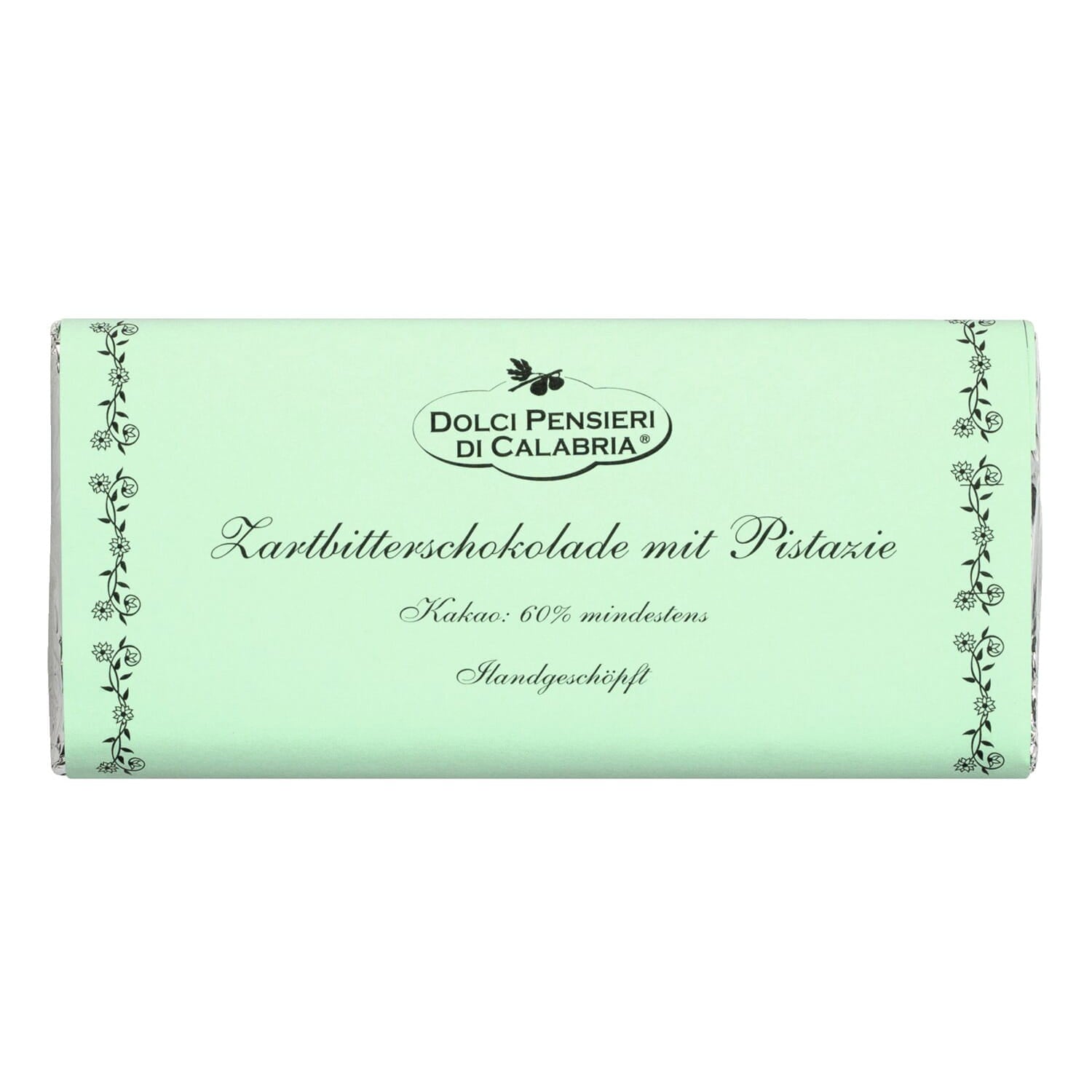Zartbitterschokolade mit Pistazien, handgeschöpft von Dolci Pensieri, 75 g von Dolci Pensieri