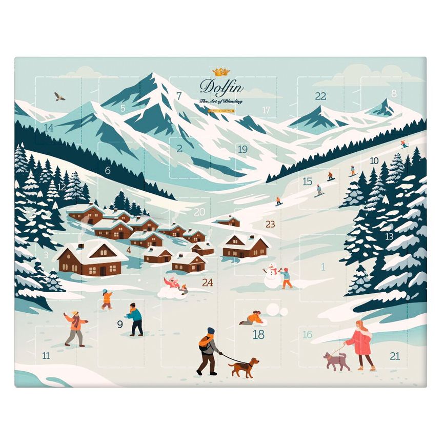 Winterlicher Adventskalender mit verschiedenen Schokoladen von Dolfin 200 g