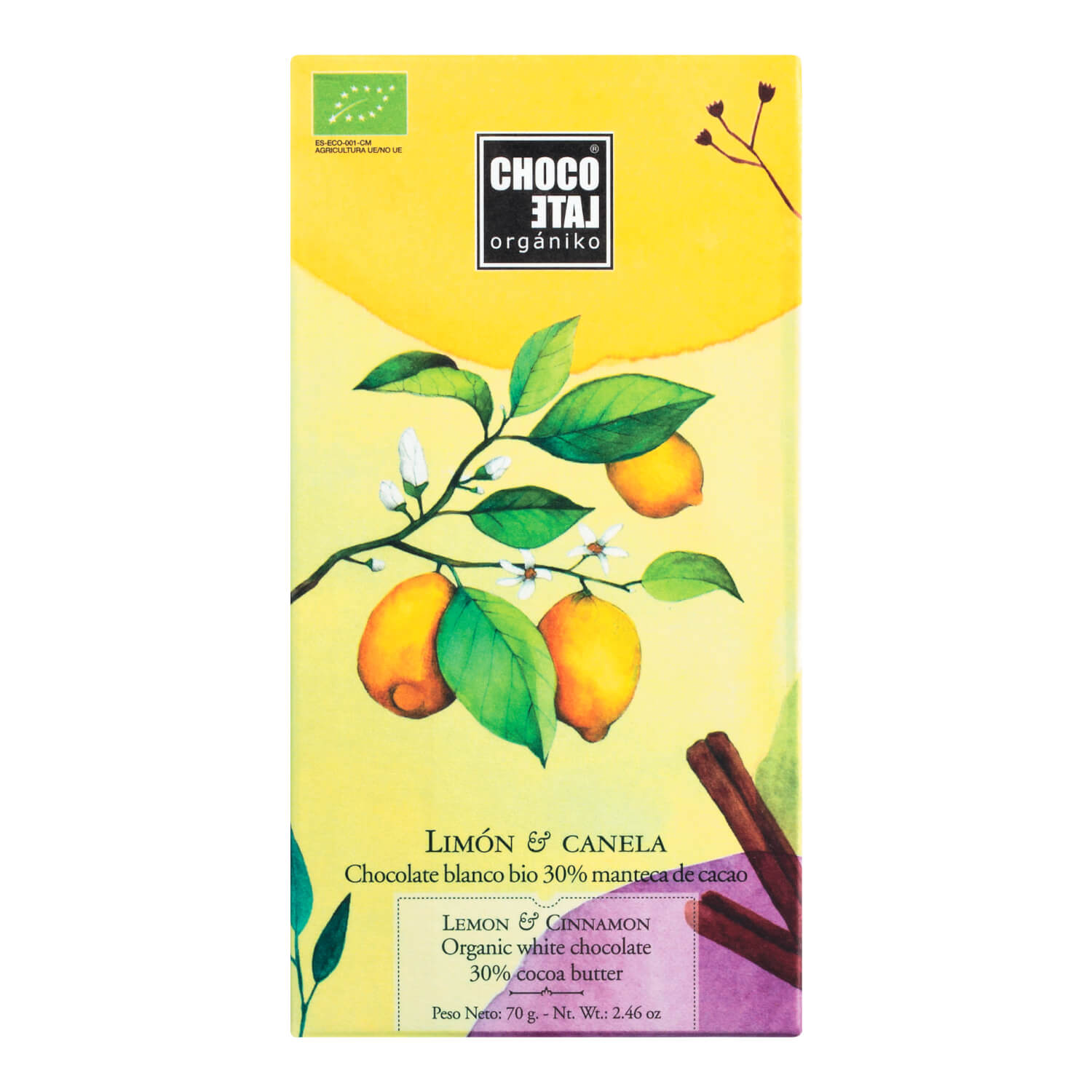Weiße Schokolade mit Zitrone & Zimt Bio von Chocolate Organiko, 70 g
