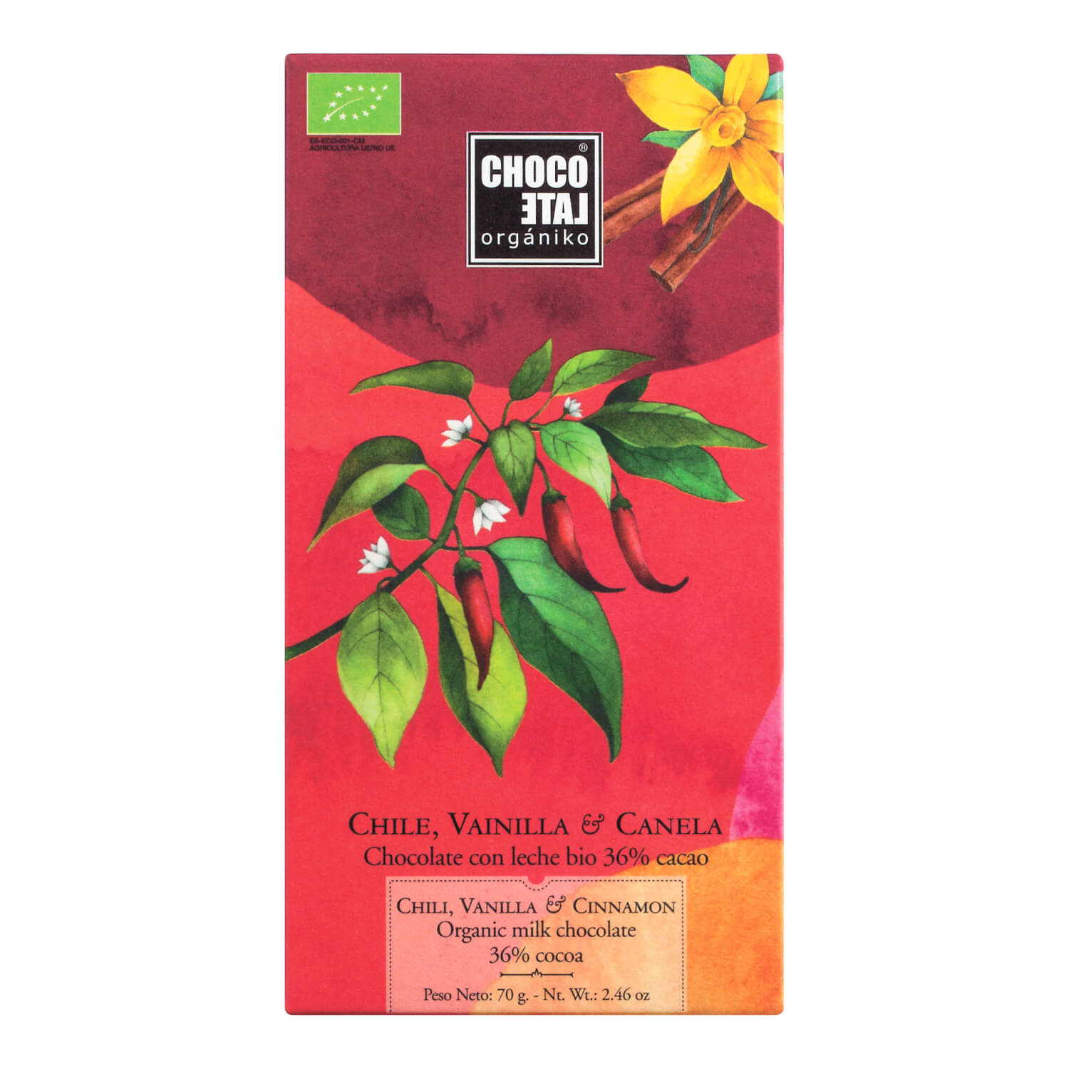 Vollmilchschokolade mit Chilli, Vanille & Zimt Bio von Chocolate Organiko, 70 g