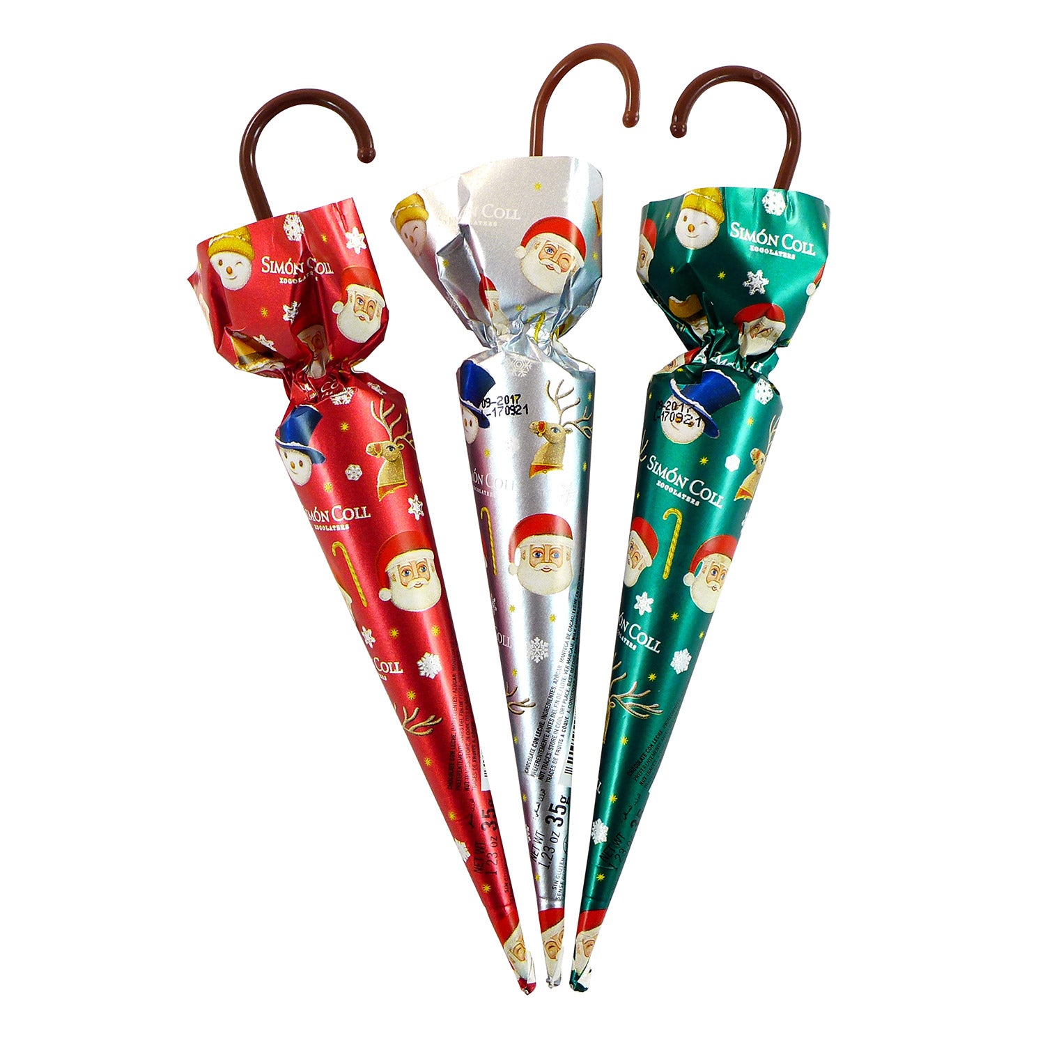 Sombrilla Navidad weihnachtliche Schokoladenschirme 3er Set von Simon Coll, 105 g