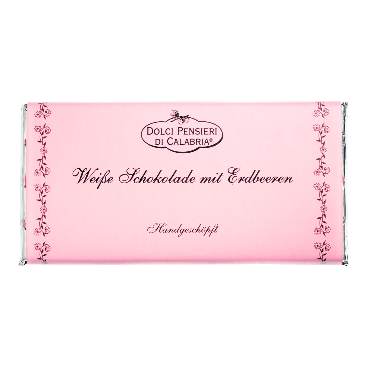 Weiße Schokolade mit verführerischen Erdbeeren, handgeschöpft von Dolci Pensierei, 100 g