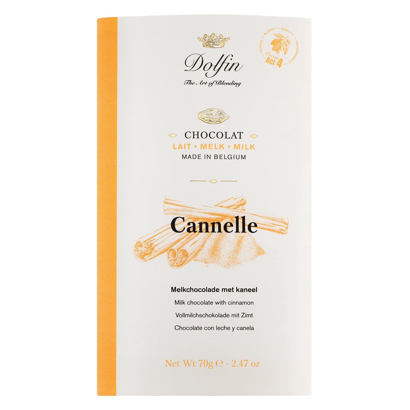 Dolfin Vollmilchschokolade mit Ceylonzimt, 70 g