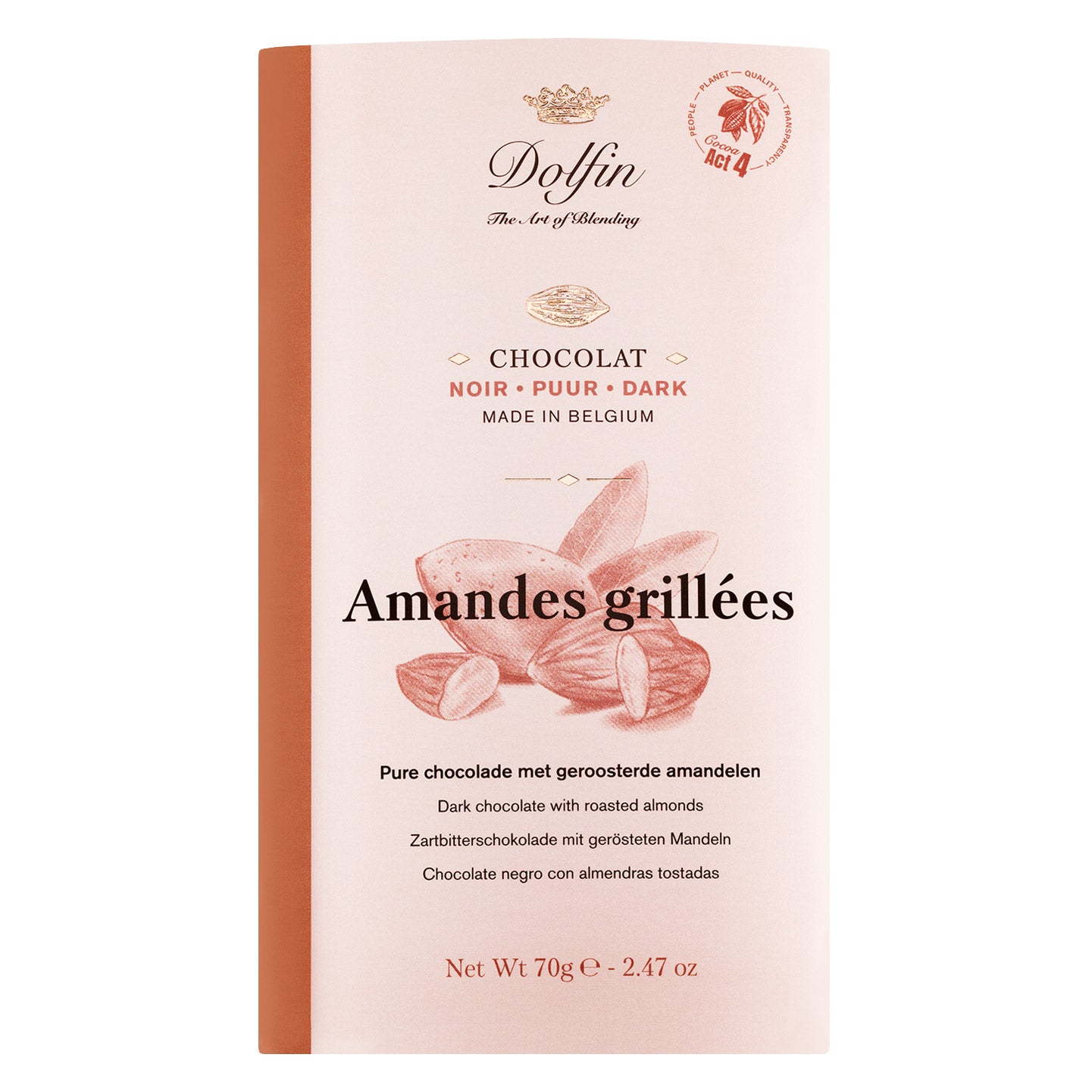 Dolfin Zartbitterschokolade mit gerösteten Mandeln, 70 g