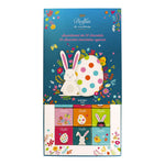 Dolfin Schokolade Napolitains - 24 Täfelchen mit Ostermotiven (108 g) in bunter Box mit Hase und gepunktetem Ei, enthält 24 verschiedene Schokoladen.