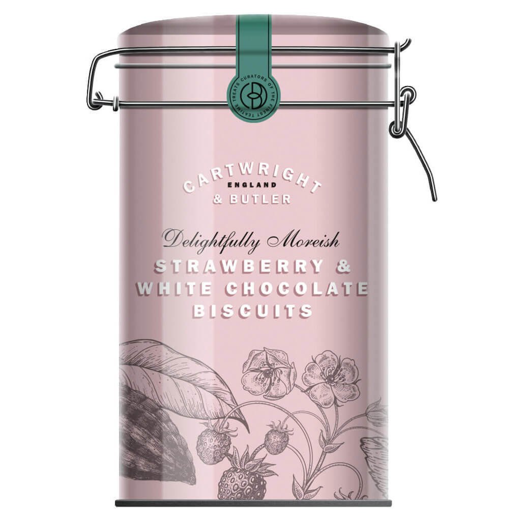 Buttergebäck mit Erdbeeren und weißen Schokoladenstückchen von Cartwright & Butler, 200 g