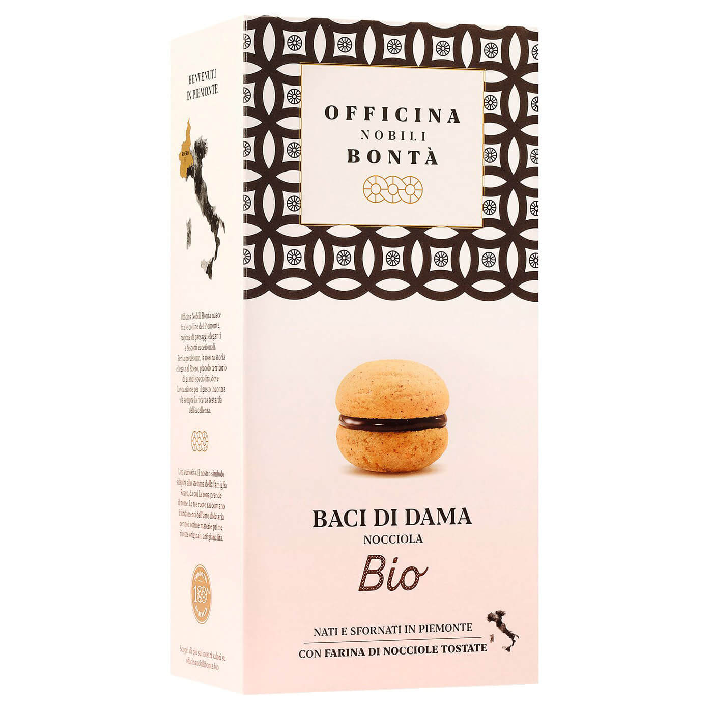 Baci di Dama alla nocciola Haselnussgebäck mit Schokoladenfüllung Bio von Officina Nobili Bontà, 180 g
