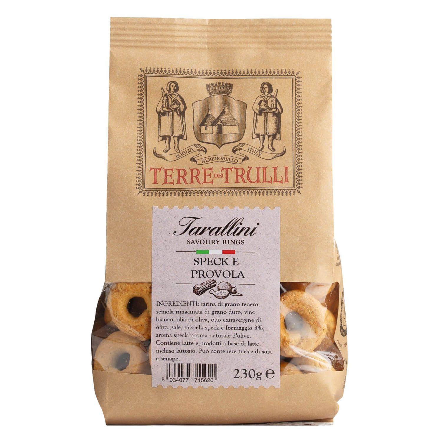 Tarallini Speck e Provola, Salzgebäck mit Speck und Käse von Terre dei Trulli, 230 g