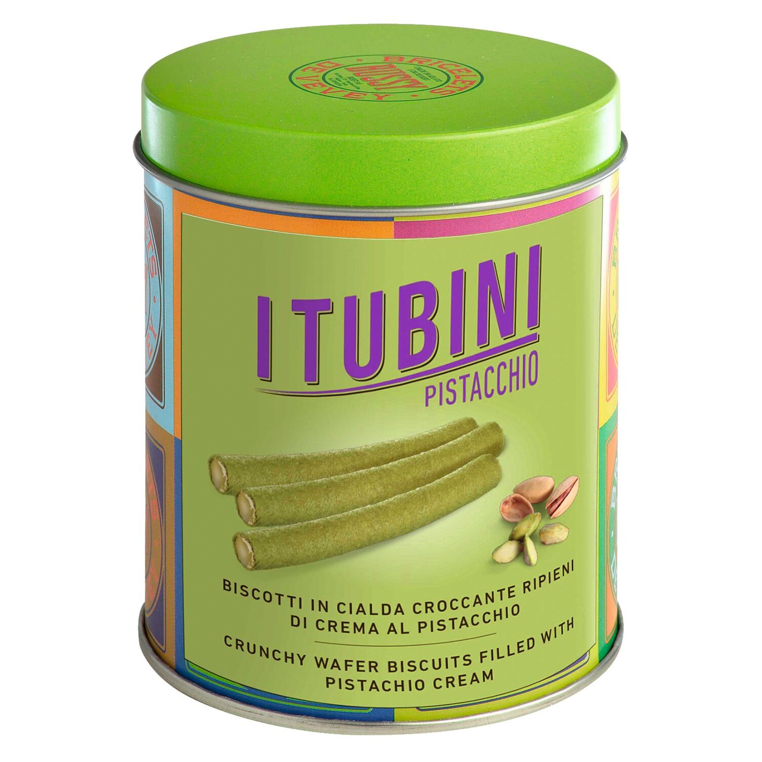 I Tubini Pistacchio - Waffelröllchen mit Pistaziencreme in der Dose von Bussy, 280 g
