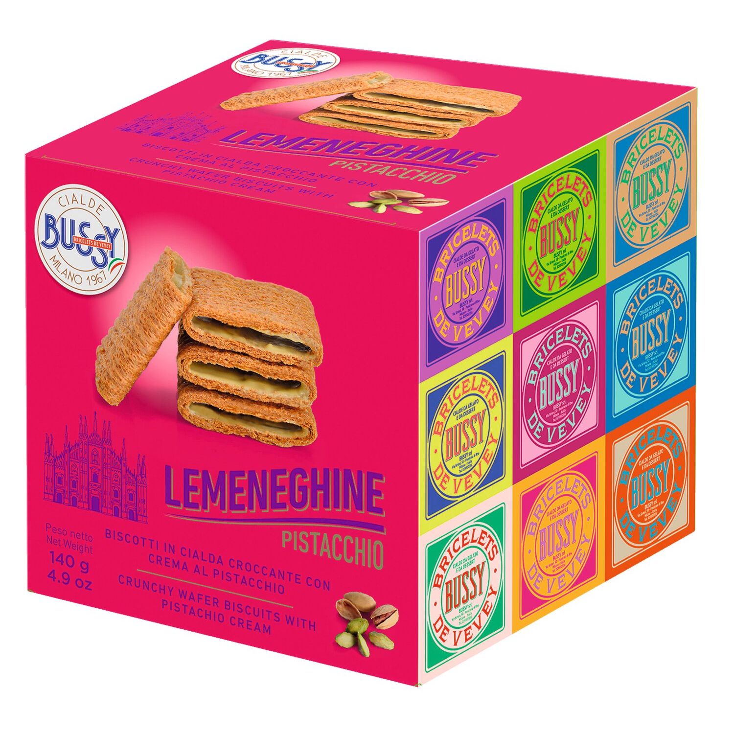 Le Meneghine Pistacchio - Waffelgebäck mit Pistaziencreme von Bussy, 140 g