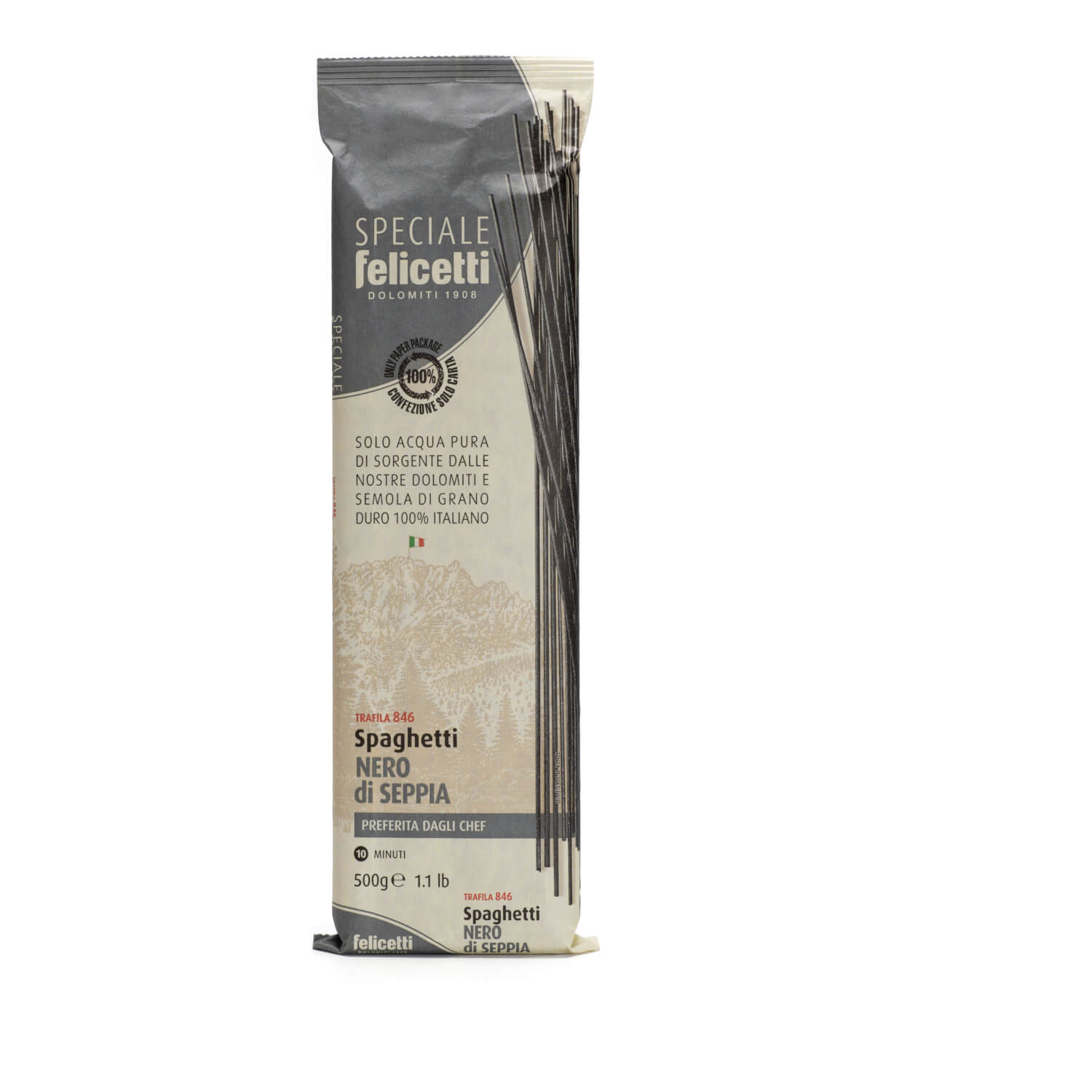 Felicetti Spaghetti - Nero di Seppia aus Hartweizen mit Sepiatinte, 500 g