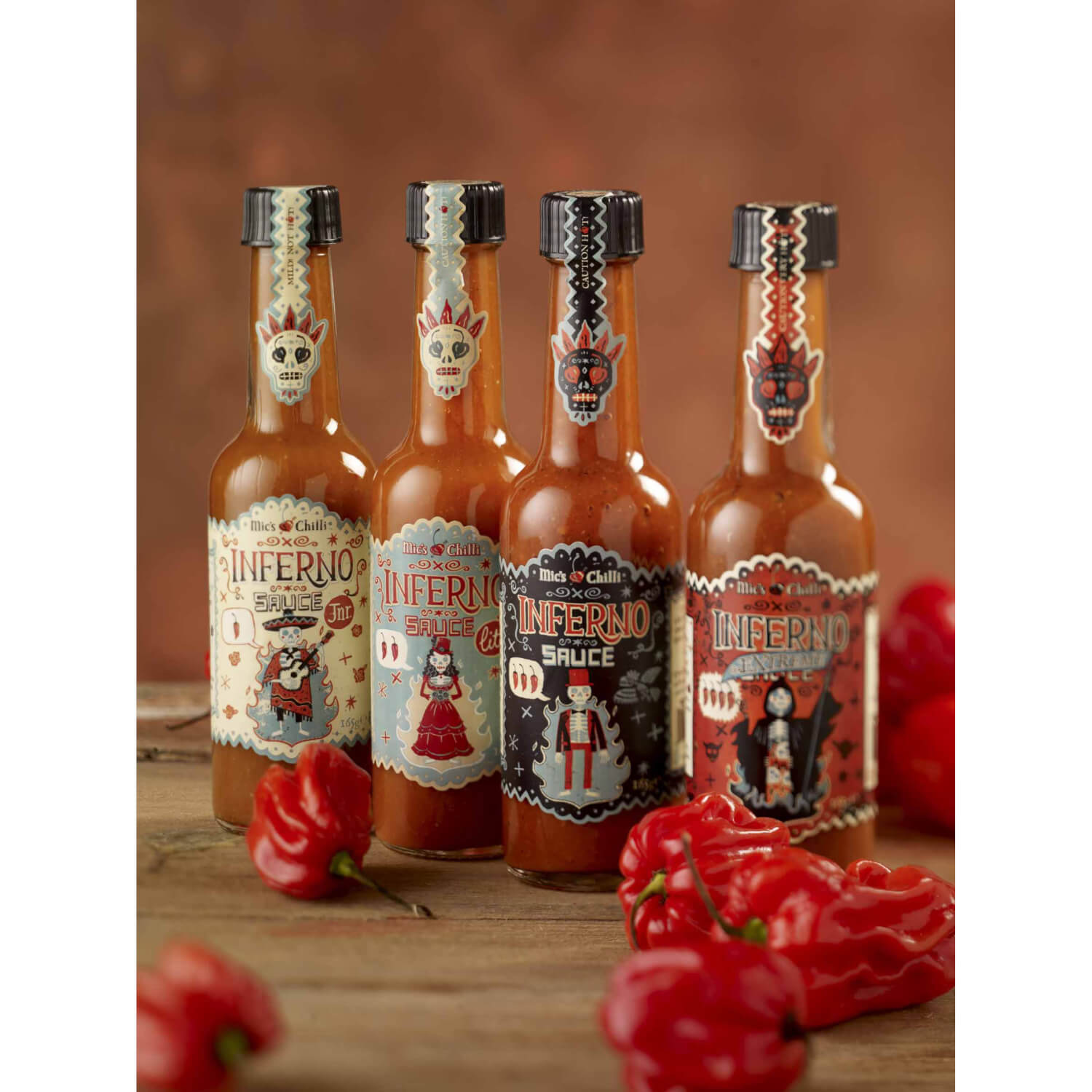 Mic s Chilli Saucen-Bundle, 4 Flaschen - von 6000 bis 100000 Scoville, 660 g