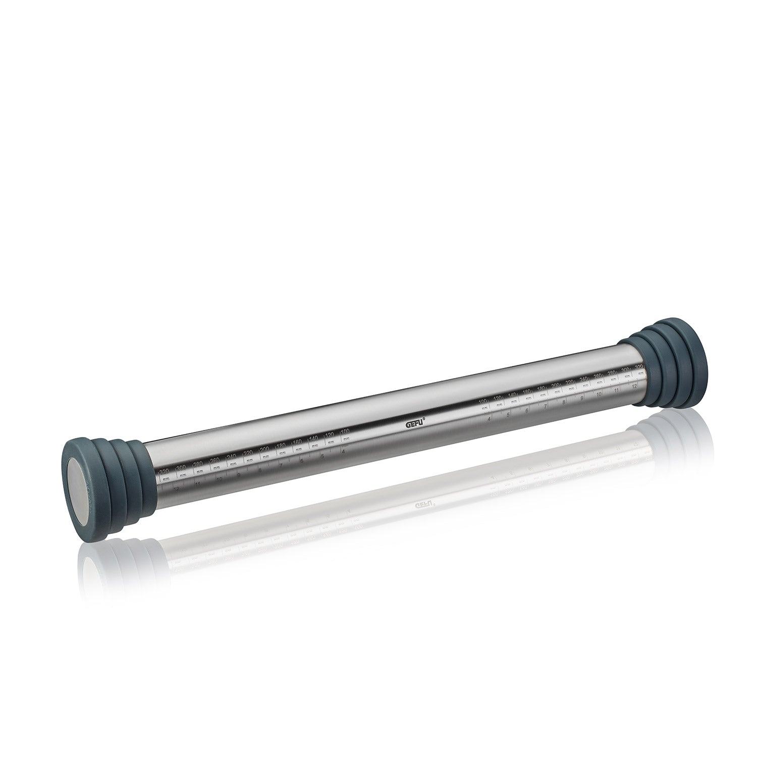 GEFU Teigrolle / Teigroller Rego mit Silikonringen und Maßskala aus Edelstahl, 39,7 cm