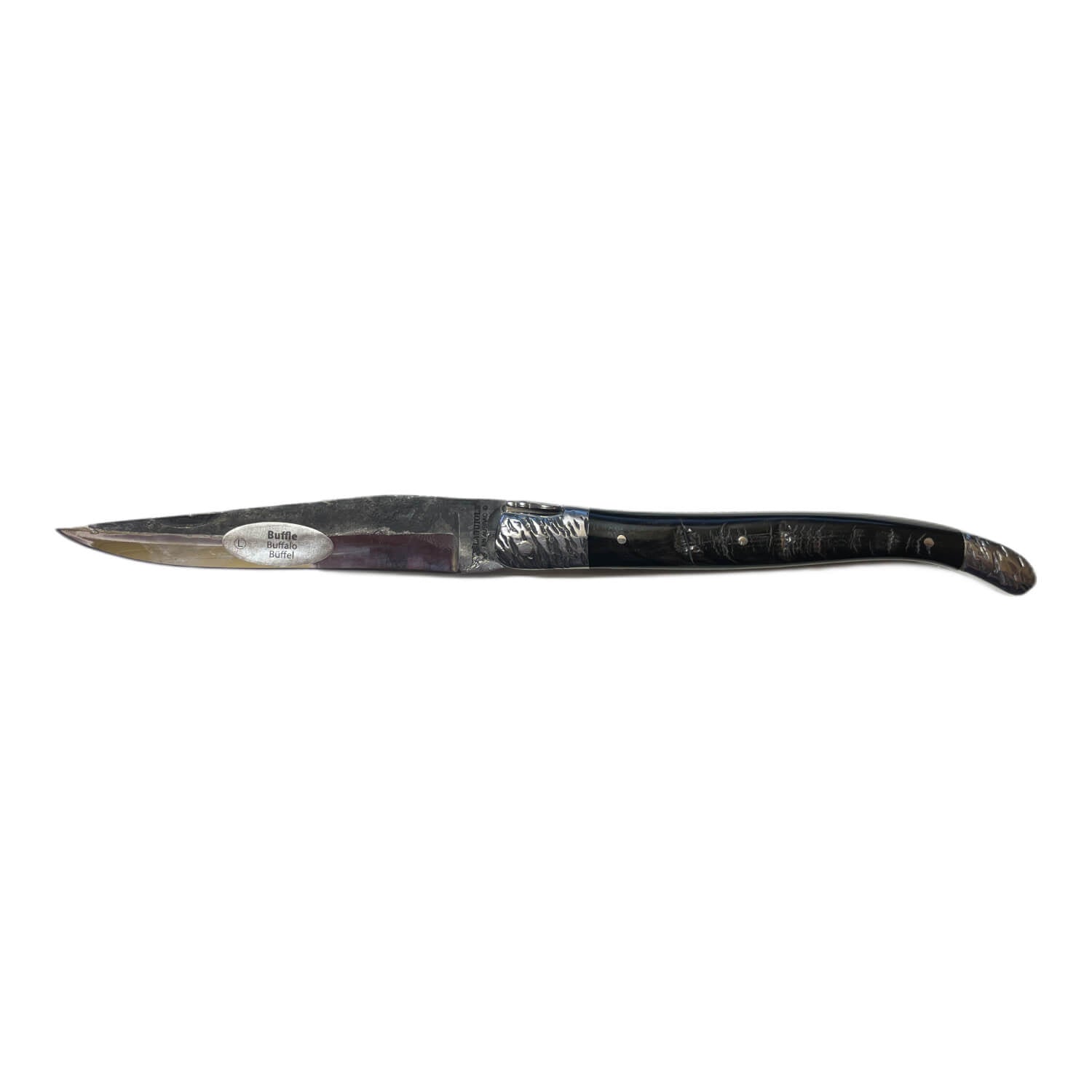 Laguiole en Aubrac Taschenmesser - 12 cm mit gehämmerten Backen, Griff Büffelhorn