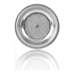 La Piccola Siebeinsatz Nr. 0 Ristretto-Filterkorb mit feinen Löchern, entworfen für die La Piccola Brühgruppe, von oben gesehen und spiegelnd auf einer weißen Fläche.