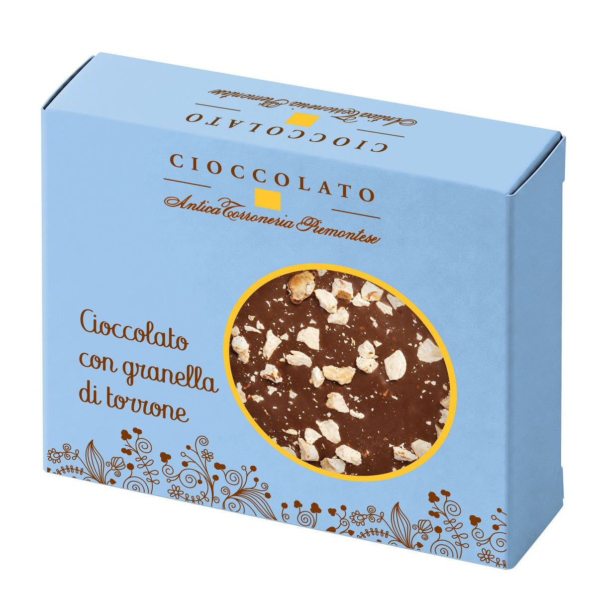 Cioccolato con granella di torrone - kleine Vollmilch Schokoladentafel mit Torronesplittern von Antica Torroneria Piemontese, 40 g