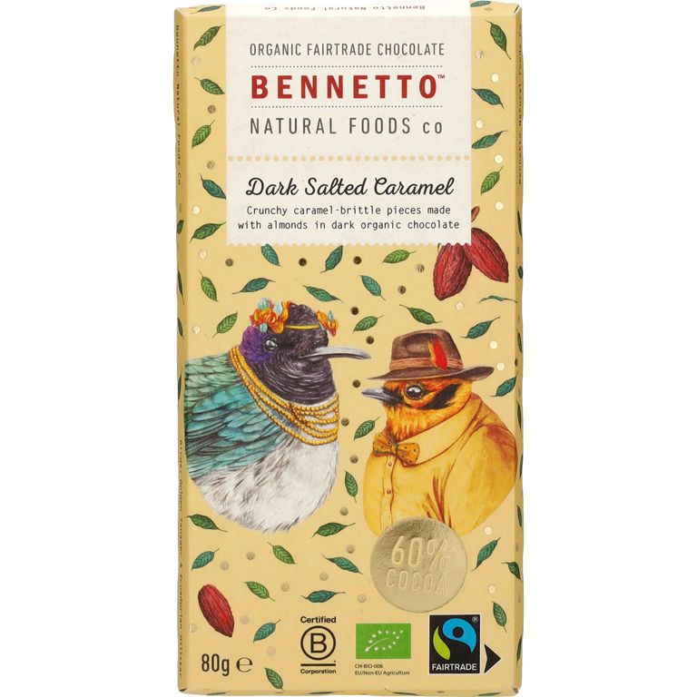 Bennetto Zartbitterschokolade mit gesalzenem Karamell Bio & vegan, 80 g