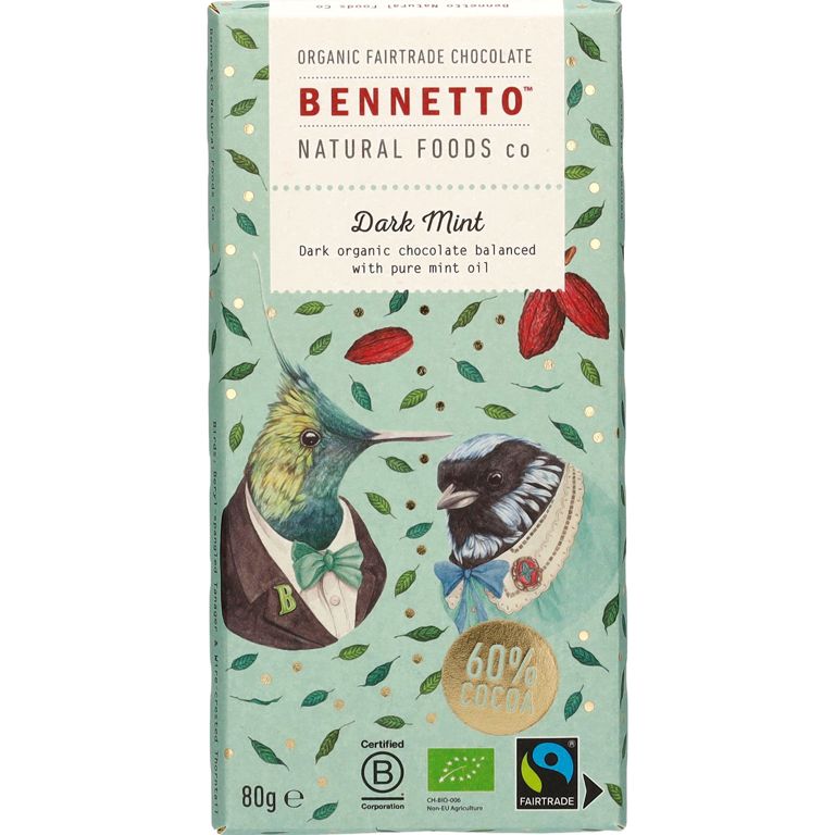 Bennetto Zartbitterschokolade mit Minze Bio & vegan, 80 g