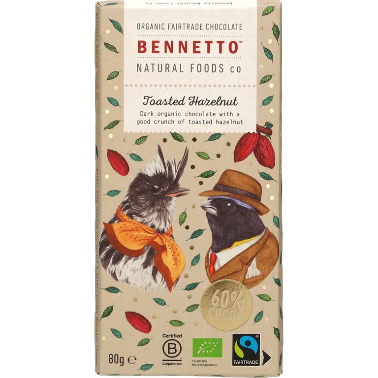 Bennetto Zartbitterschokolade mit gerösteten Haselnüssen Bio & vegan, 80 g