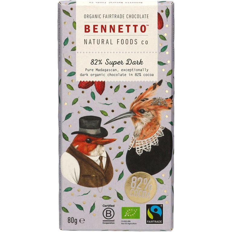 Bennetto superdunkle Zartbitterschokolade mit 82% Kakao Bio & vegan, 80 g