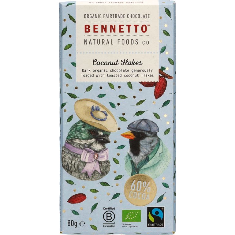 Bennetto Zartbitterschokolade mit Kokosnussflocken Bio & vegan, 80 g