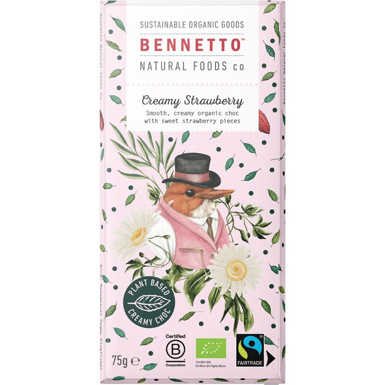 Bennetto Creamy Strawberry - Schokolade mit Erdbeeren Bio & vegan, 75 g