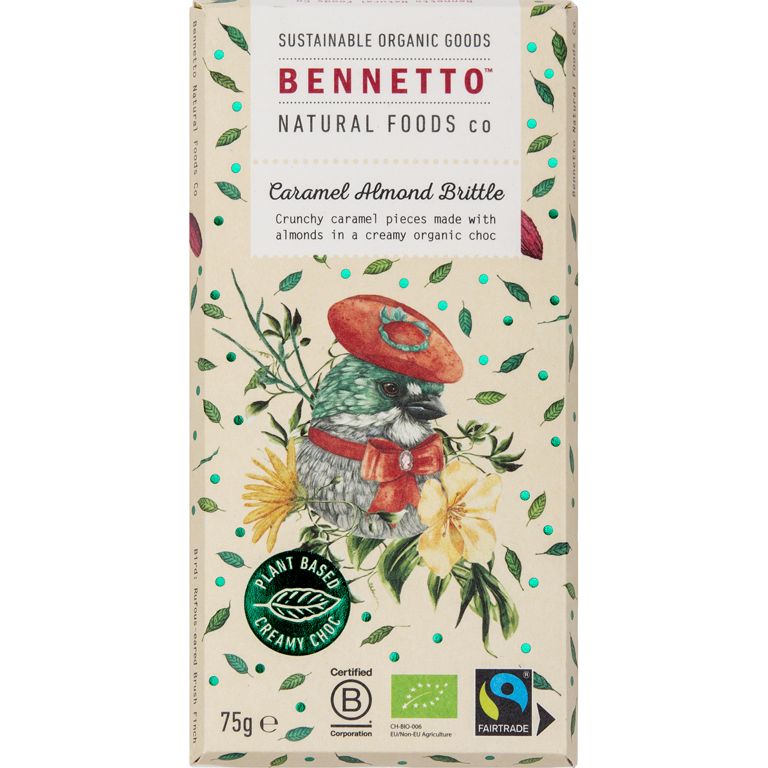 Bennetto Caramel Almond Brittle - Schokolade mit Karamell-Mandel-Krokant Bio & vegan, 75 g