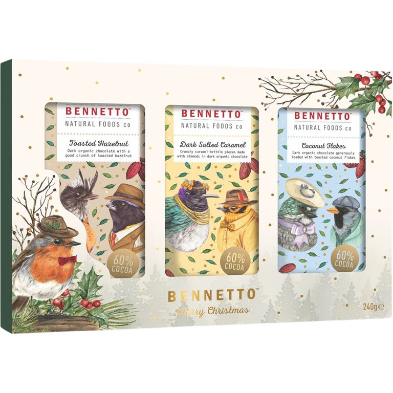 Bennetto Christmas Box Nut Selection - Zartbitterschokoladen in Geschenkverpackung Bio & vegan, 3 x 80 g