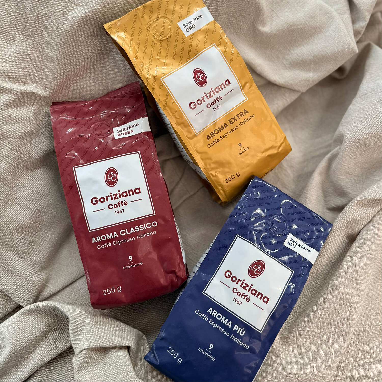 Espresso Bohnen Probierpaket von Goriziana, 3 x 250 g