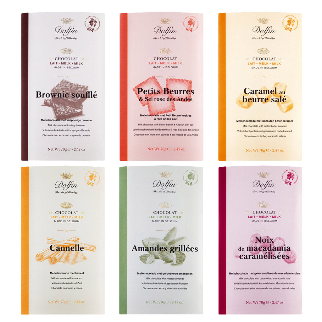 6er Vollmilch Tafelschokoladen Probierpaket von Dolfin, 6 x 70 g